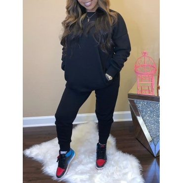 

LW BASICS Round Neck Oversized Tracksuit Set, Black