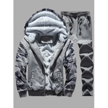 

LW Men Sporty Camo Patchwork Striped Tracksuit Set, Dark grey