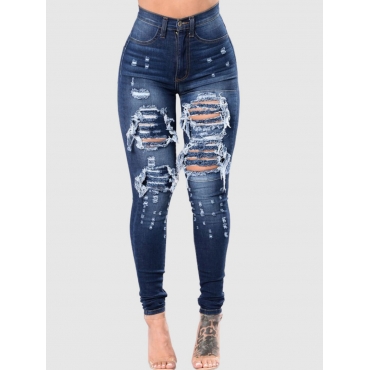 Lovelywholesale coupon: LW High-waisted Raw Edge  Ripped Jeans