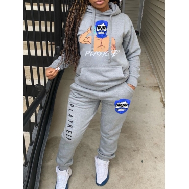 

LW Figure Letter Print Sweatsuit Set, Grey