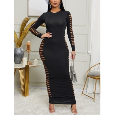 

Lovely Sexy Hollow-out Black Ankle Length Dress
