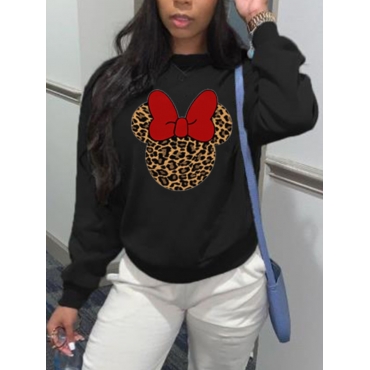 LW Casual O Neck Print Black Hoodie