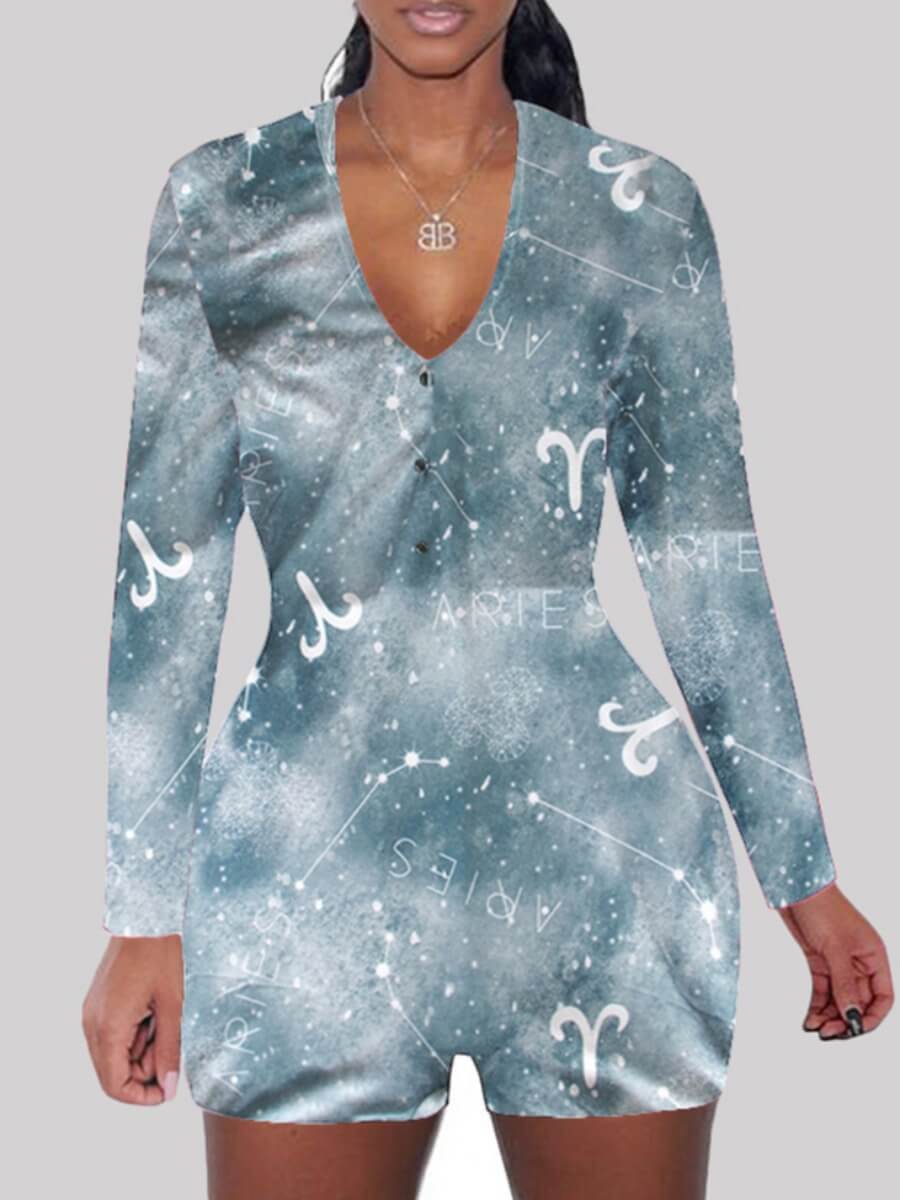 

Lovely Chic V Neck Print Multicolor Sleepwear, Multi