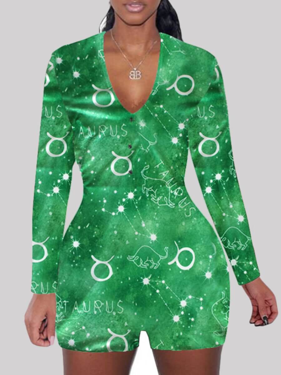 

Lovely Chic V Neck Print Green Sleepwear