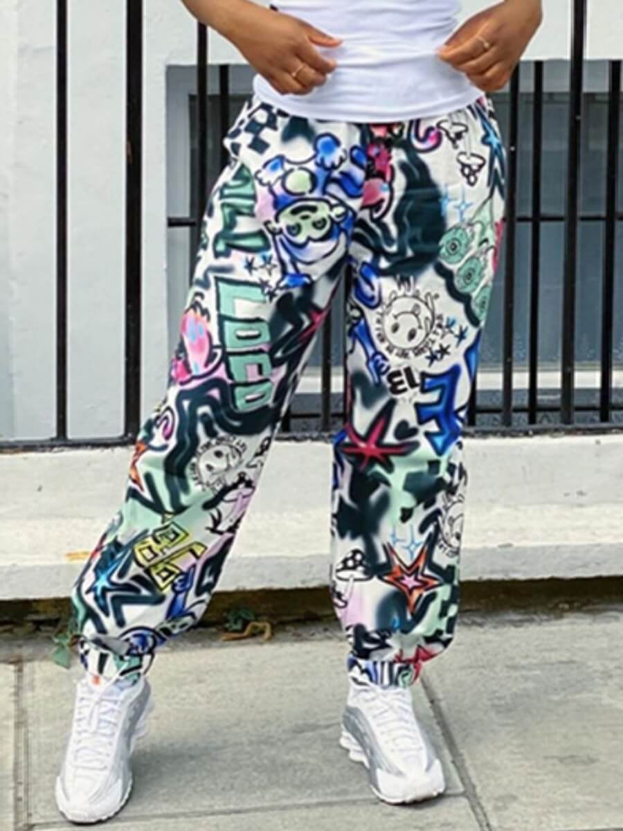 

Lovely Street Print Multicolor Pants, Multi