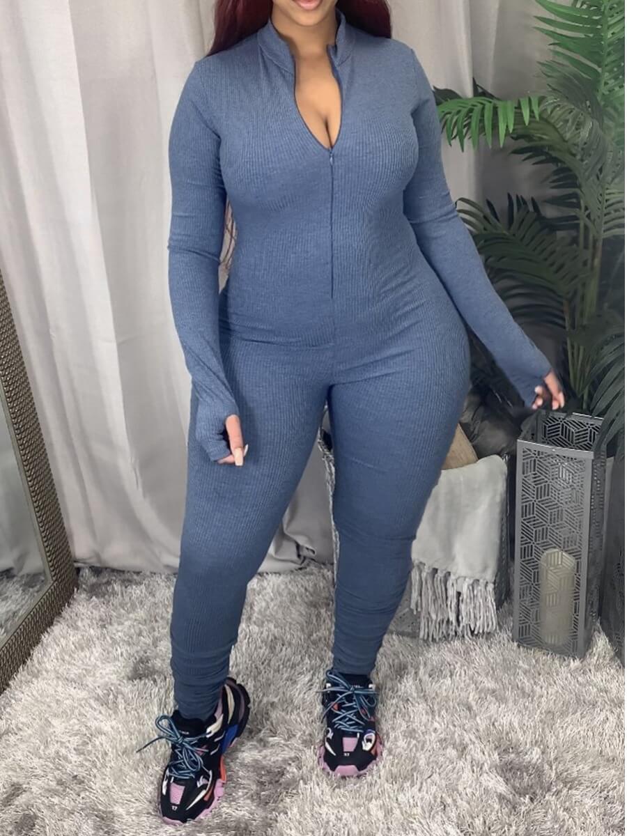 

Lovely Casual Turndown Collar Long Sleeve Grey One-piece Jumpsuit