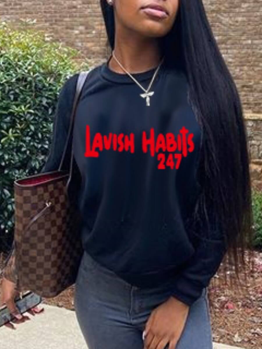 

Lovely Casual O Neck Letter Print Black Hoodie