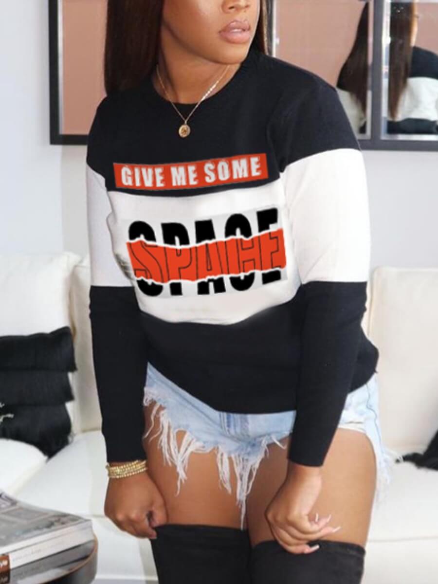 

Lovely Casual O Neck Letter Print Black Hoodie