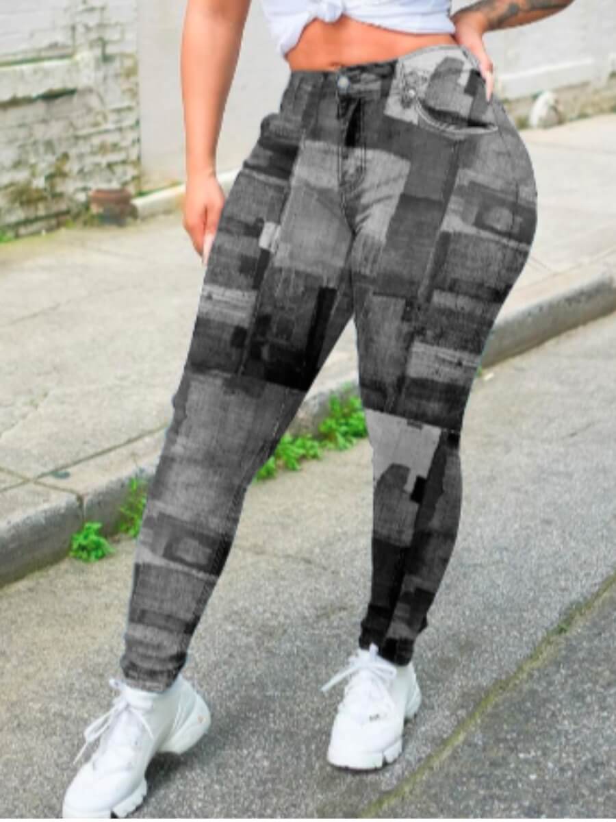

Lovely Trendy Print Skinny Grey Pants