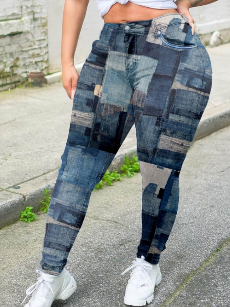 

Lovely Plus Size Print Deep Blue Pants