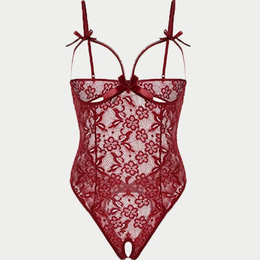 

Lovely Sexy Lace See-through Wine Red Teddies