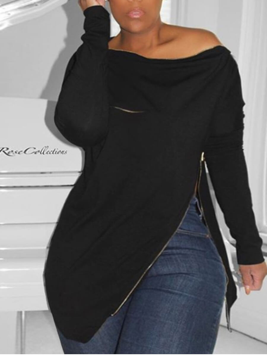 

Lovely Casual Zipper Design Black Plus Size Hoodie