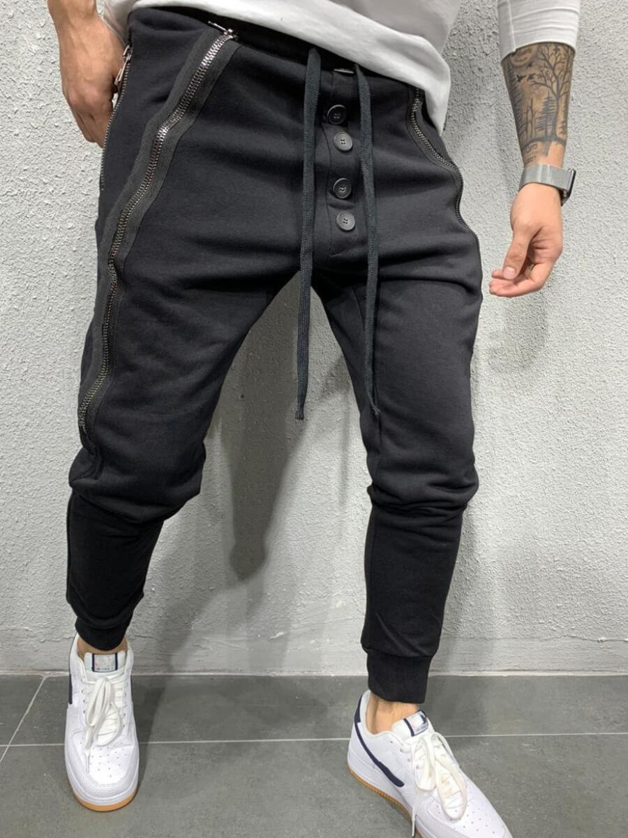

Lovely Street Zipper Buttons Design Black Men Pants