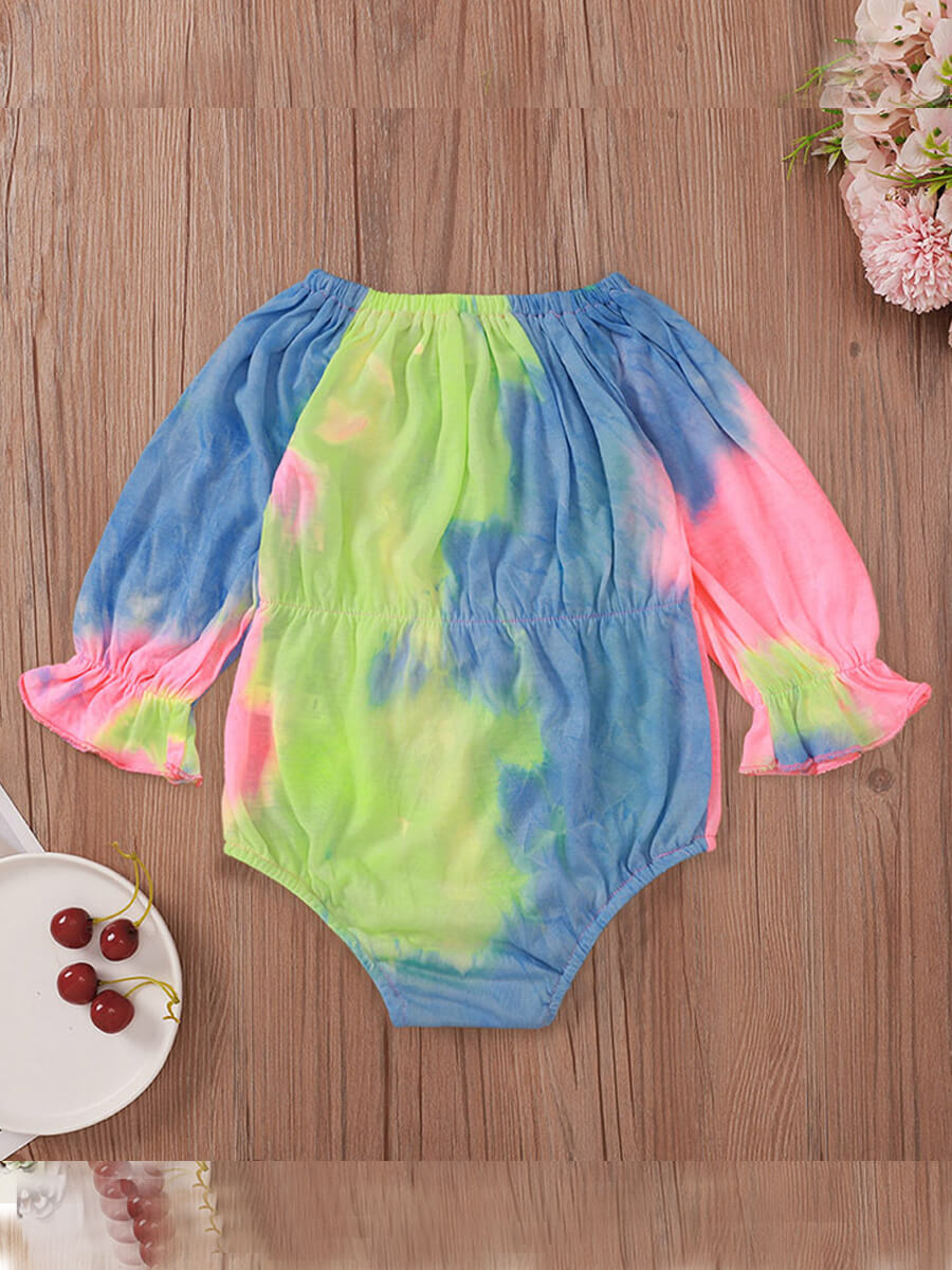 

Lovely Trendy O Neck Tie-dye Multicolor Girl Bodysuit, Multi