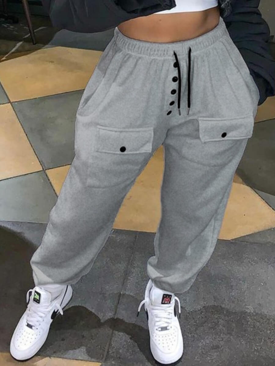 

Lovely Casual Pocket Patched Grey Pants
