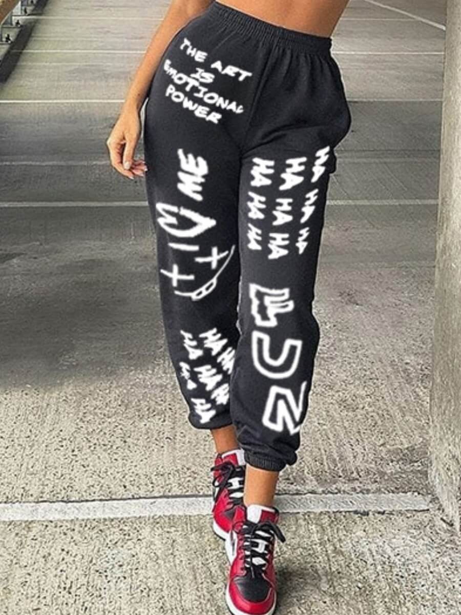 

Lovely Street Letter Print Black Pants
