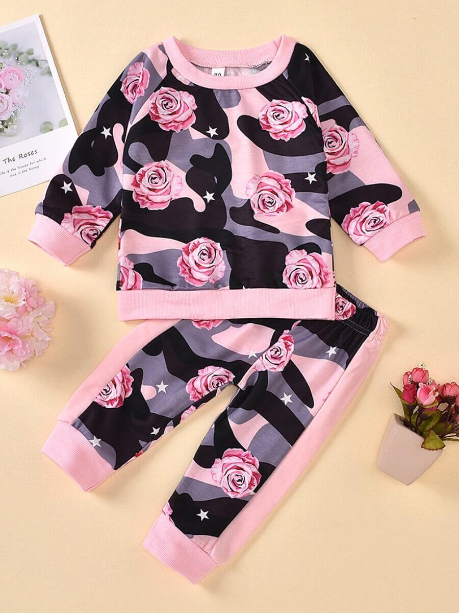 

Lovely Casual O Neck Print Pink Girl Two-piece Pants Set