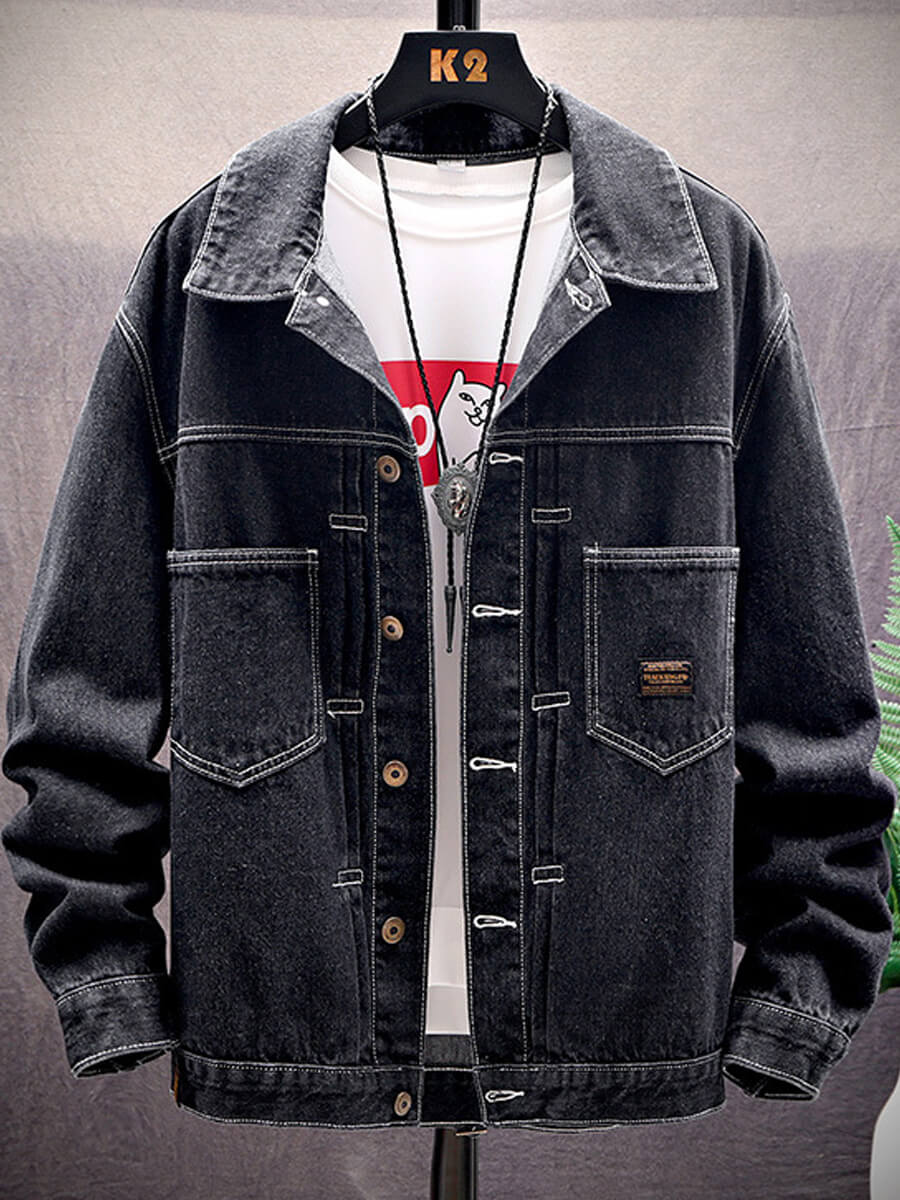 

Lovely Casual Turndown Collar Buttons Design Black Men Denim Jacket