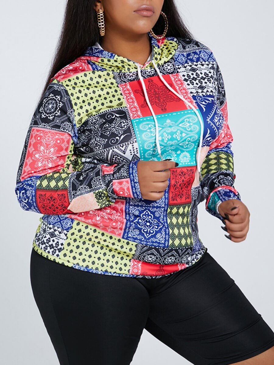 

Lovely Trendy Hooded Collar Print Red Plus Size Hoodie