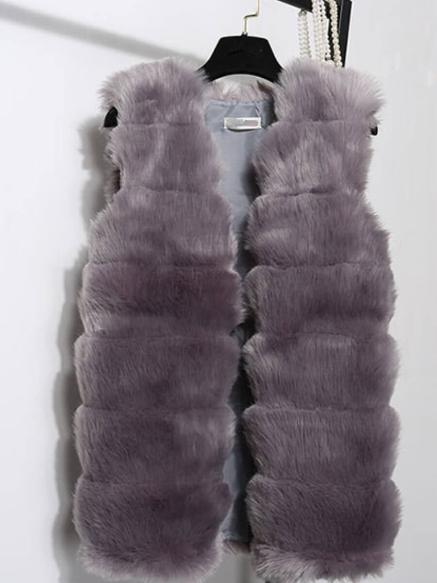 

Lovely Casual Sleeveless Dark Grey Faux Fur