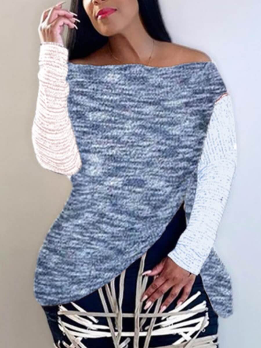 

Lovely Casual Bateau Neck Patchwork Blue T-shirt
