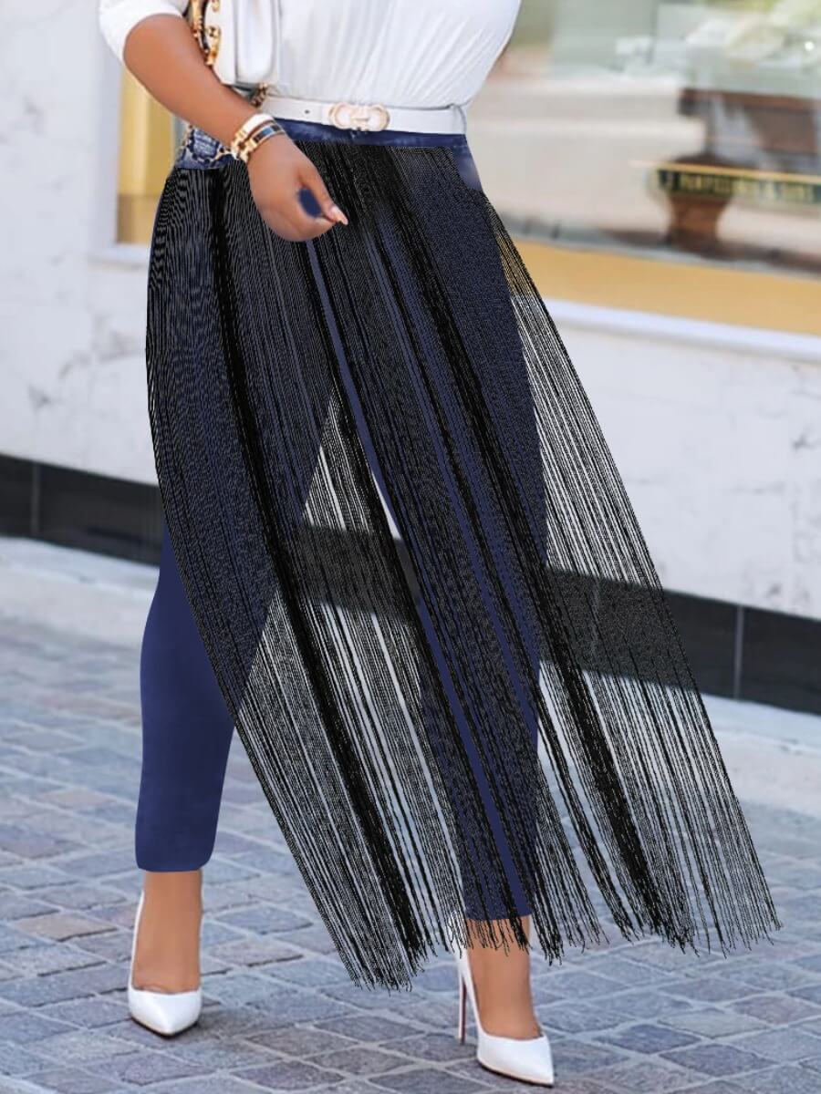 

Lovely Street High-waisted Tassel Design Black Jeans