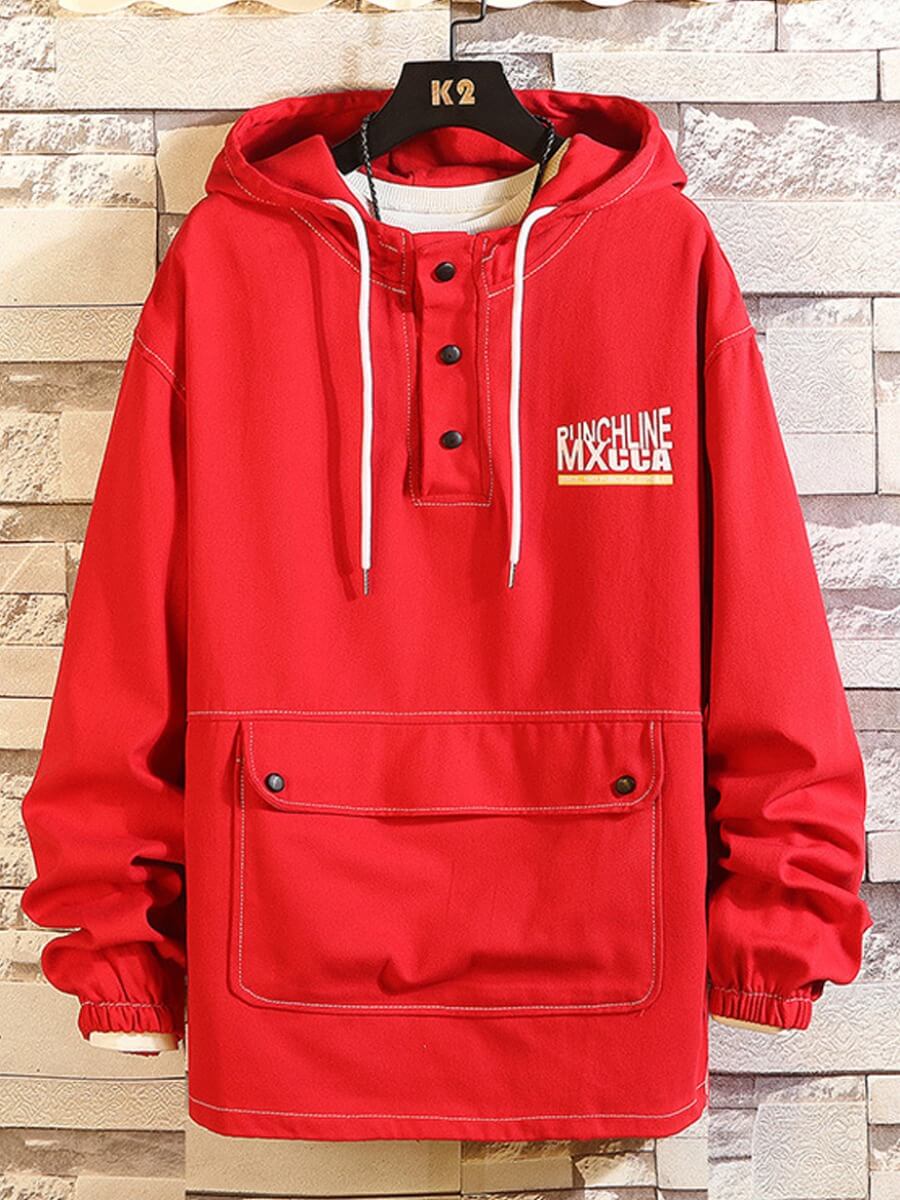 

Lovely Street Hooded Collar Patchwork Red Men Jacket