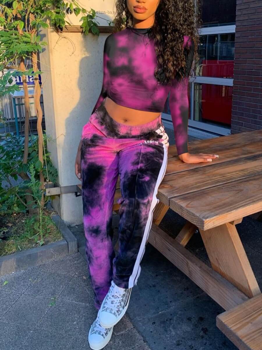 

Lovely Street Tie Dye Crop Top Red Two Piece Pants Set