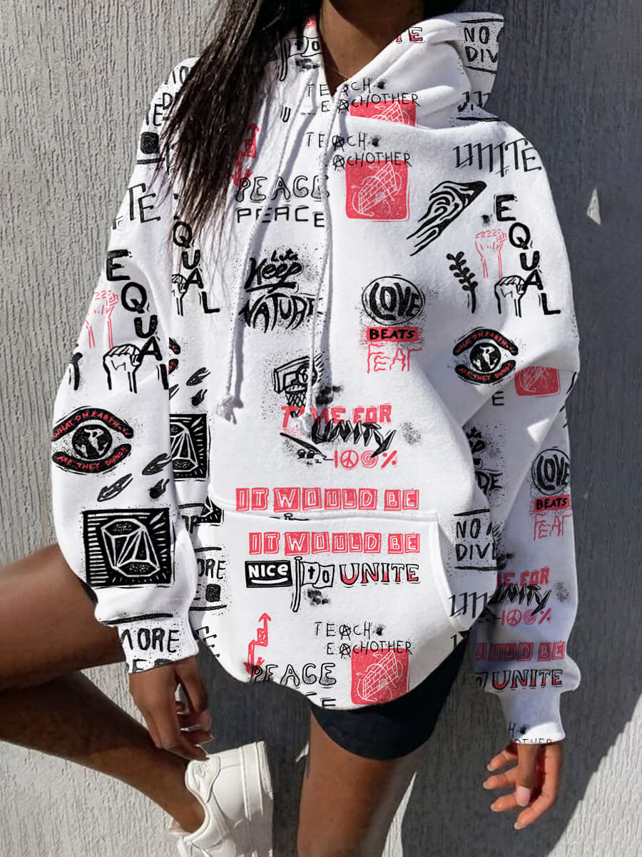 

Lovely Street Hooded Collar Letter Print White Hoodie