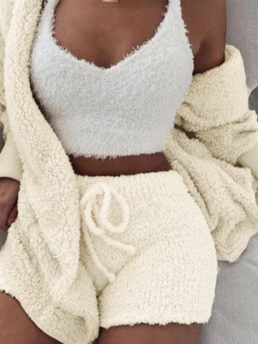

Lovely Stylish Lamb Fleece White Sleepwear(Three-piece