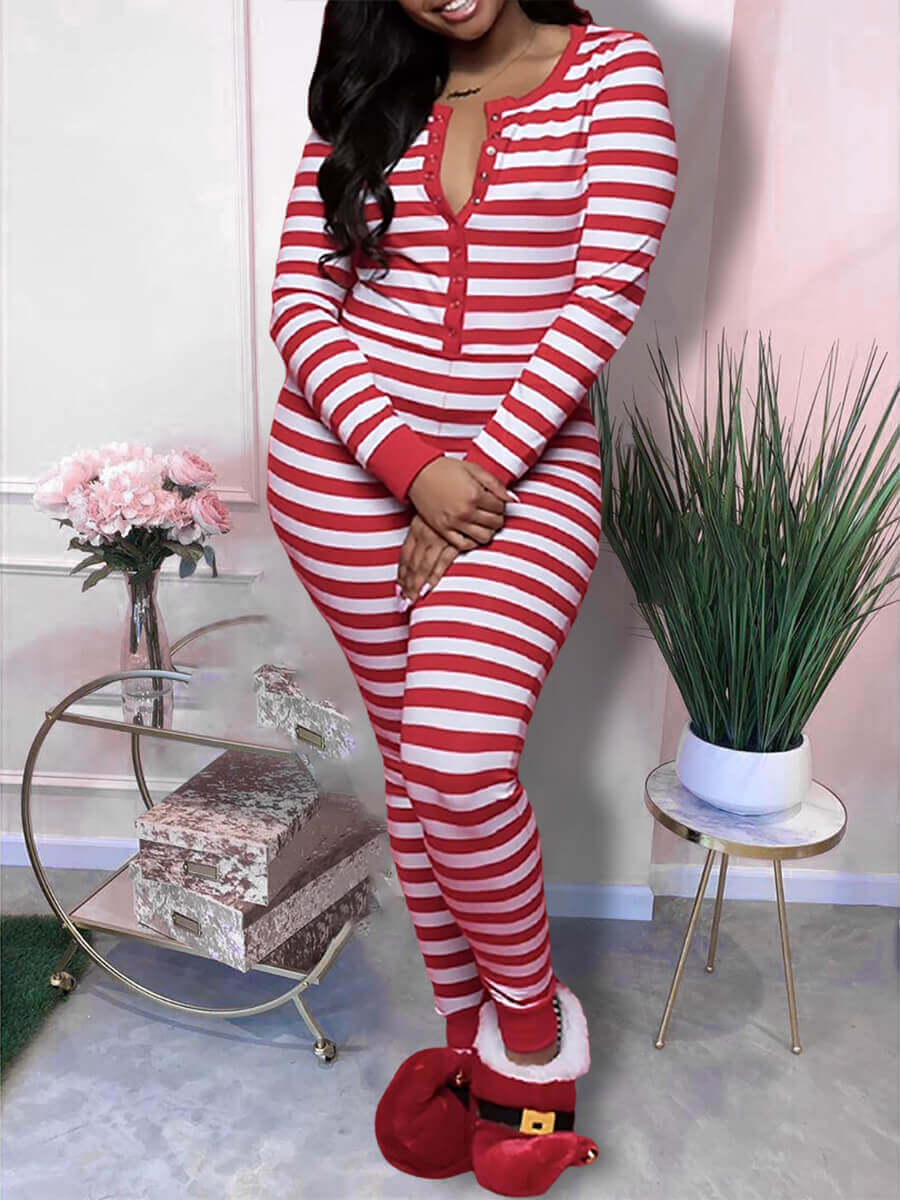 

Lovely Casual Striped Print Red Sleepwear, Red stripe