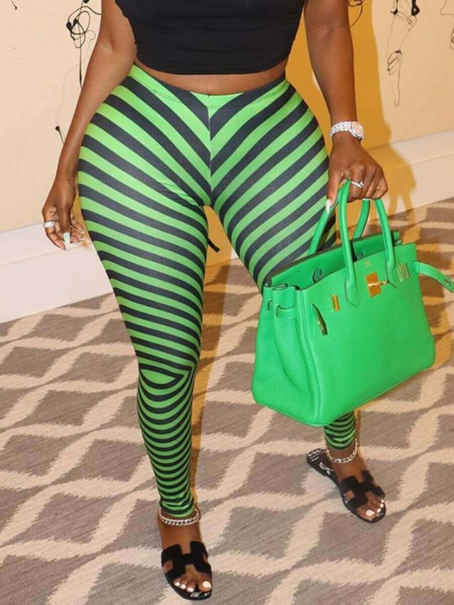 

Lovely Stylish Striped Skinny Green Pants