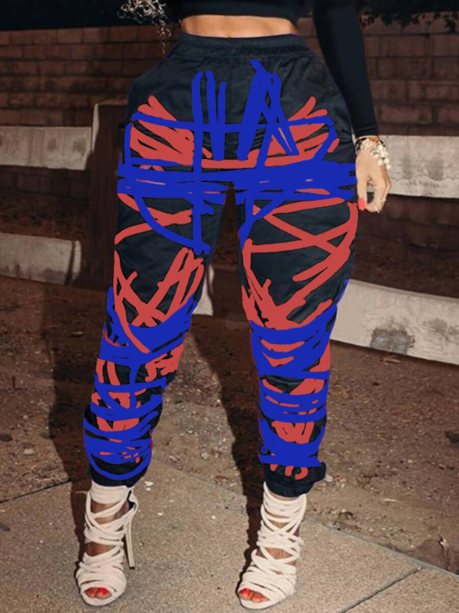 

Lovely Street Print Blue Plus Size Pants