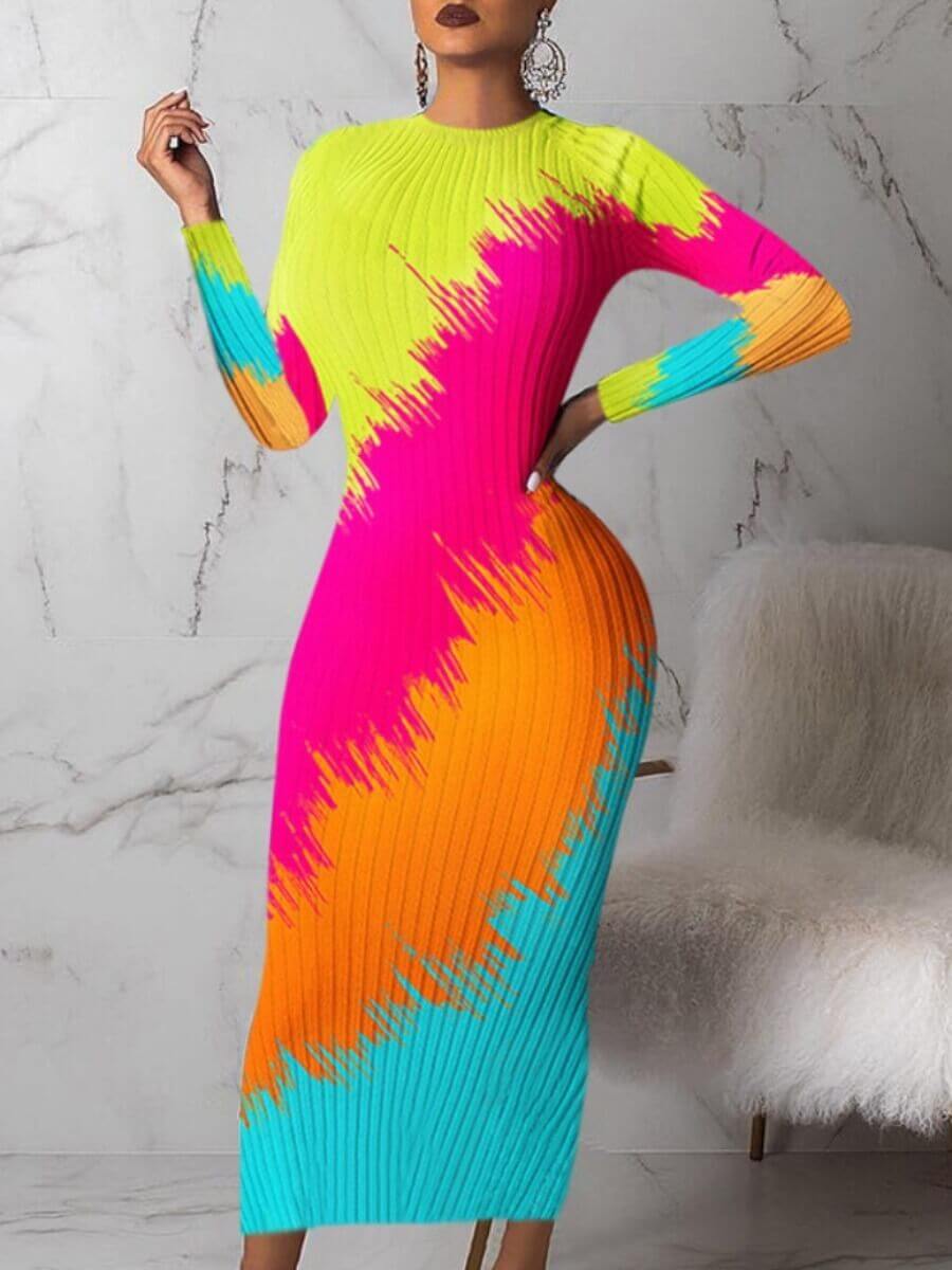 

Lovely Stylish O Neck Tie-dye Multicolor Ankle Length Dress, Multi