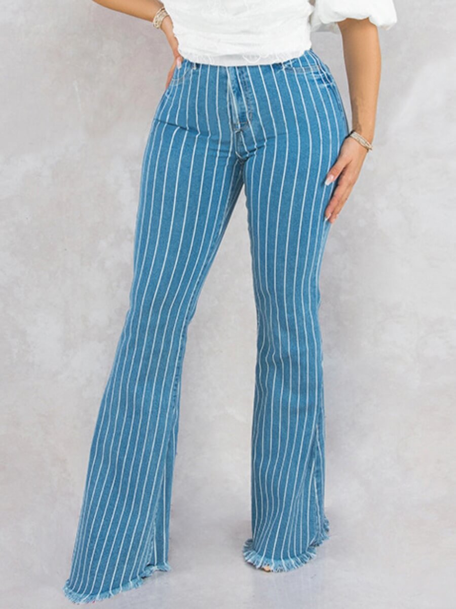 

Lovely Trendy Striped Skinny Blue Jeans