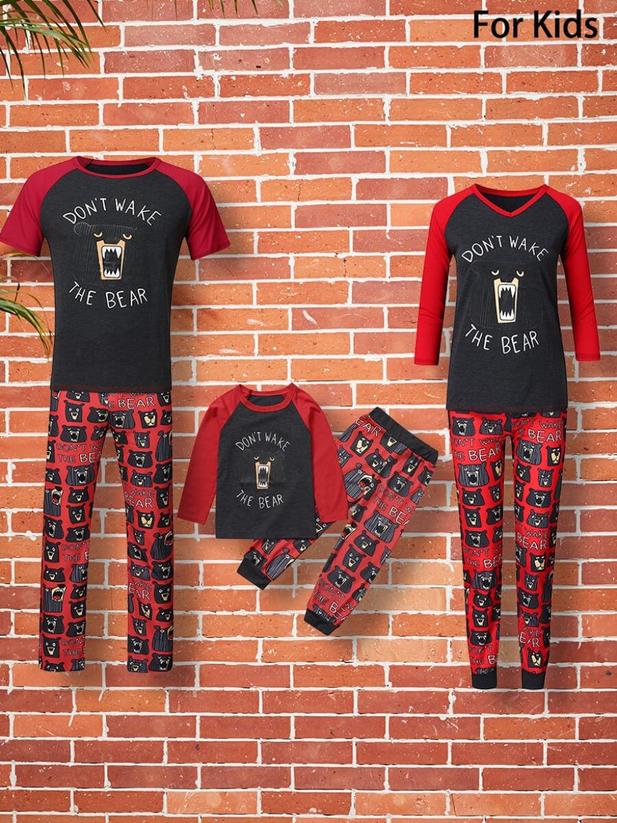 

Lovely Family O Neck Cartoon Print Patchwork Dark Grey Girl Two-piece Pants Set, Girls