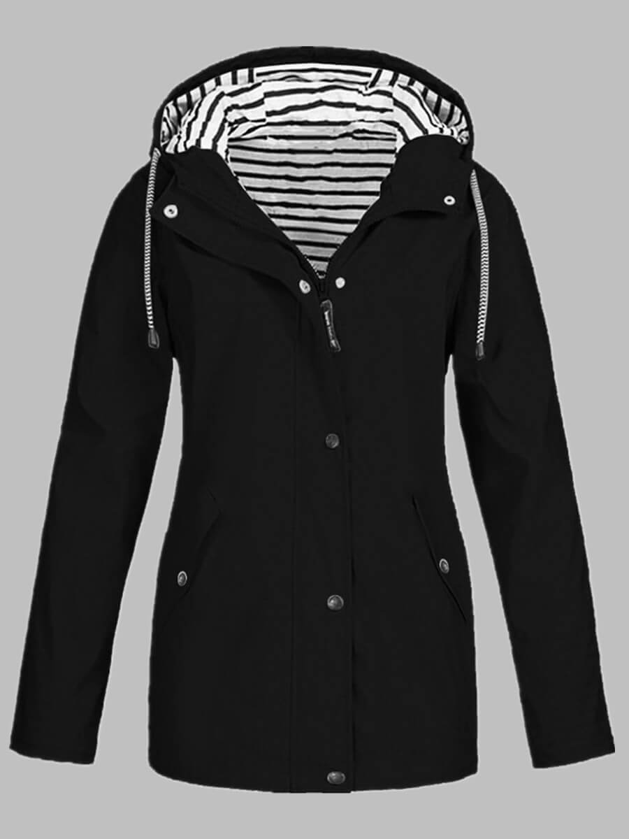 

Lovely Trendy Hooded Collar Zipper Buttons Design Black Coat