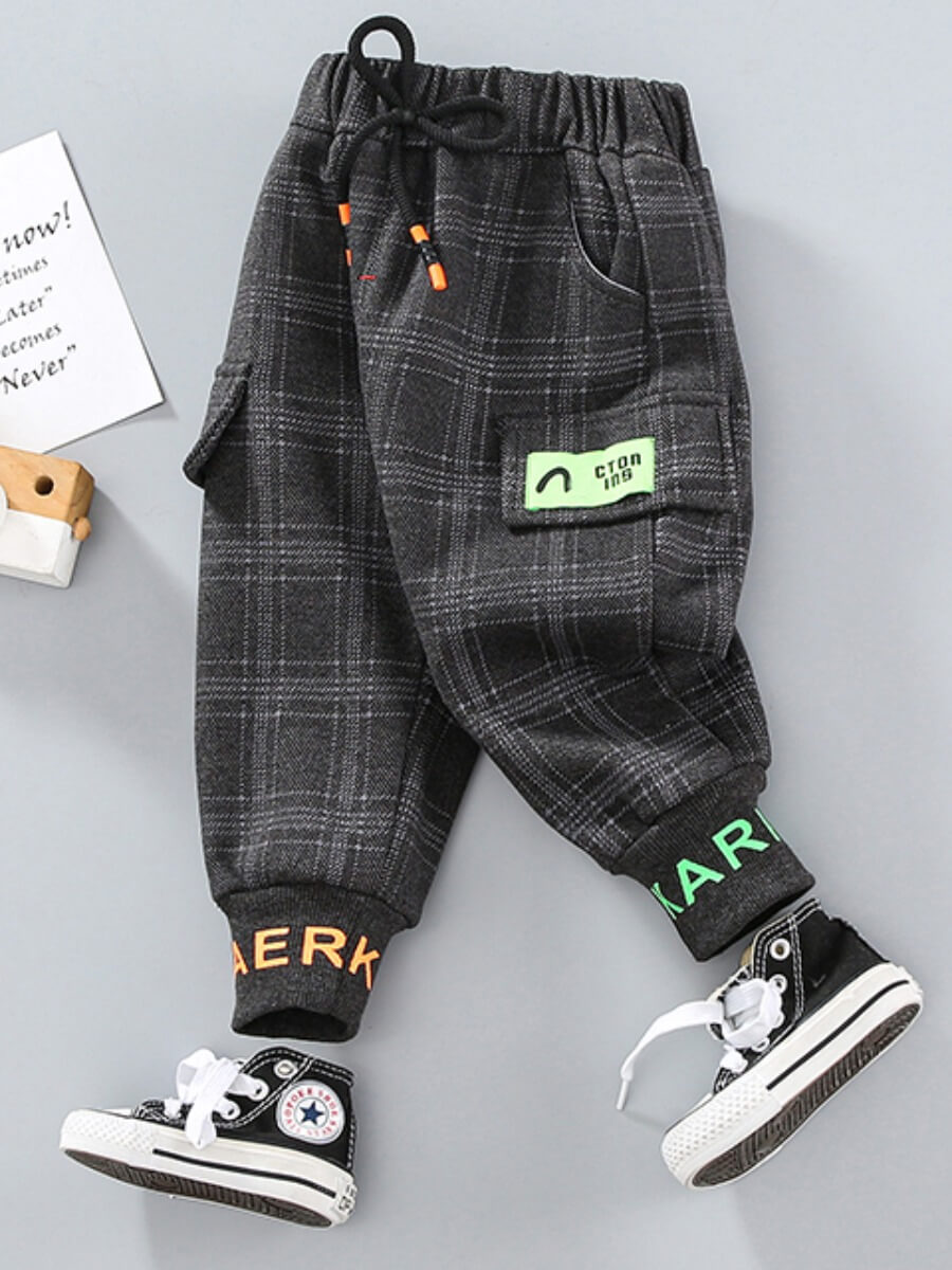 

Lovely Casual Grid Print Grey Boy Pants, Dark grey