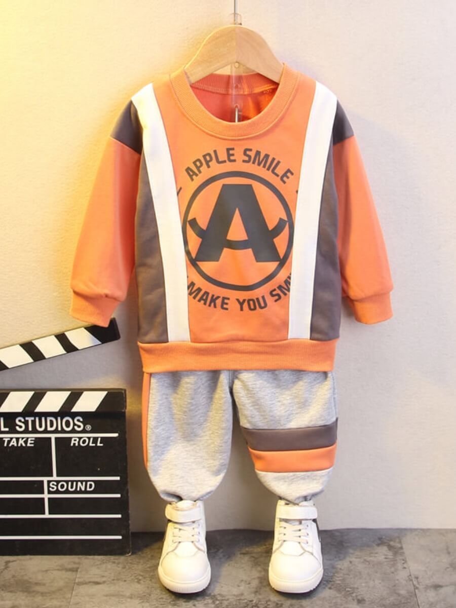 

Lovely Street O Neck Print Patchwork Jacinth Boy Two-piece Pants Set