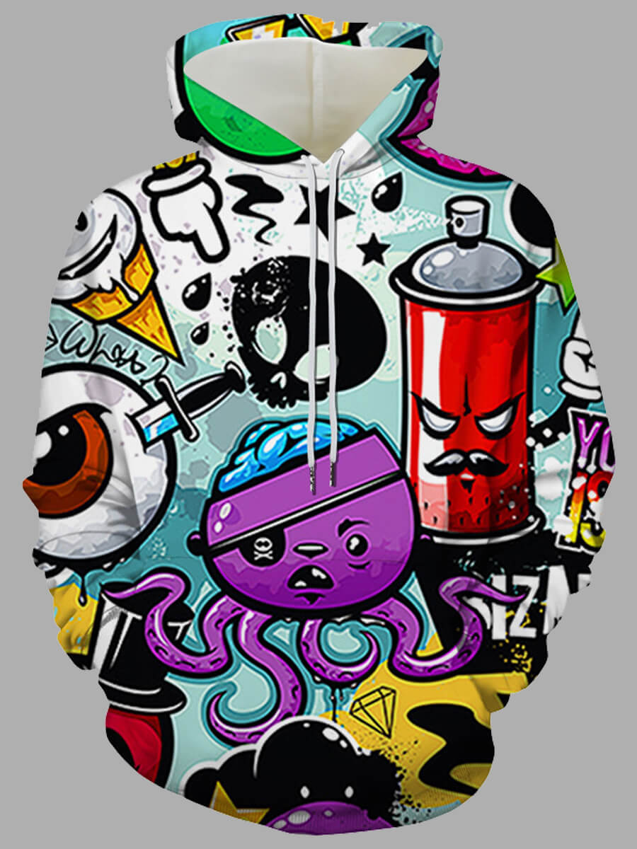 Lovely Men Street Hooded Collar Cartoon Print Multicolor Hoodie