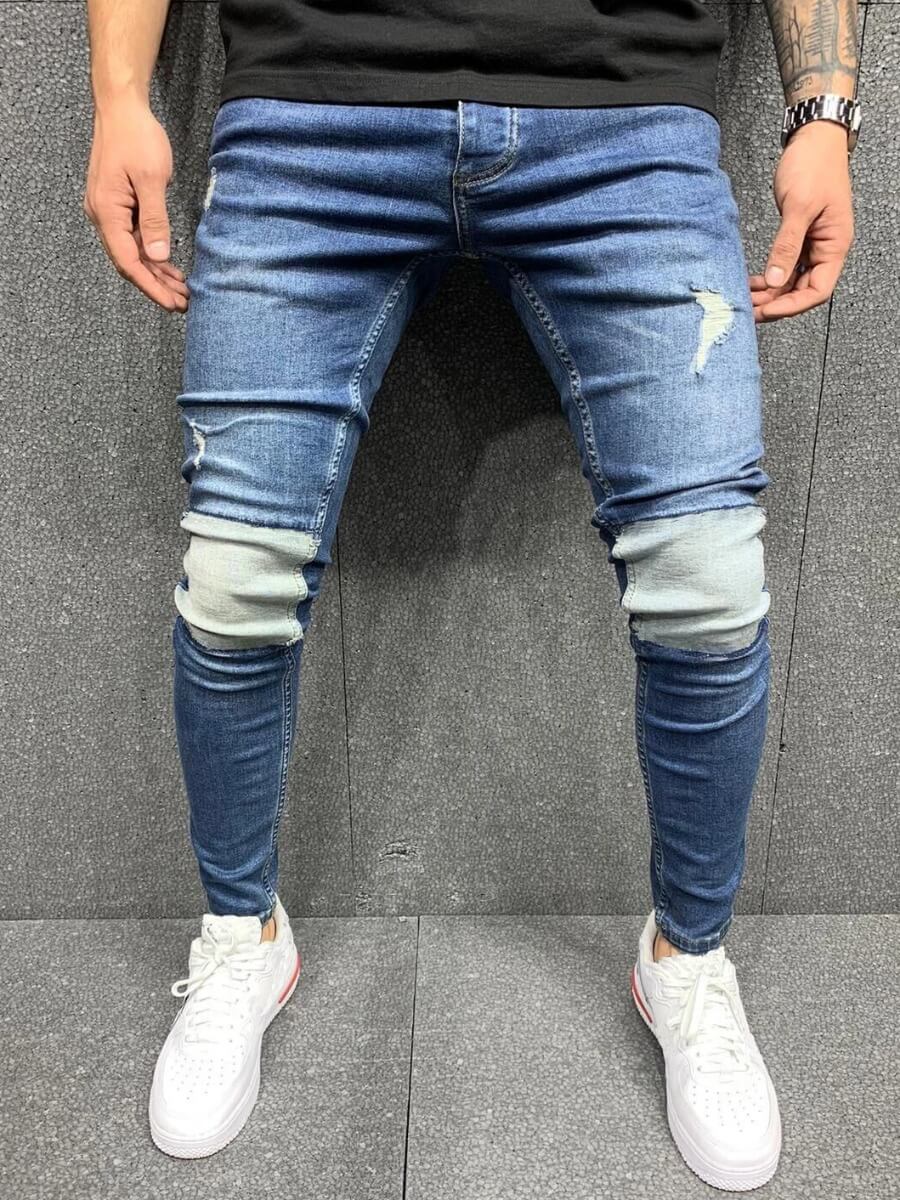 

Lovely Street Patchwork Deep Blue Men Jeans