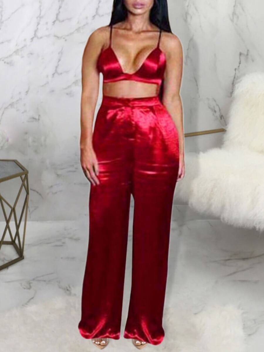 

Lovely Spaghetti Strap Red Sleepwear(Two-piece