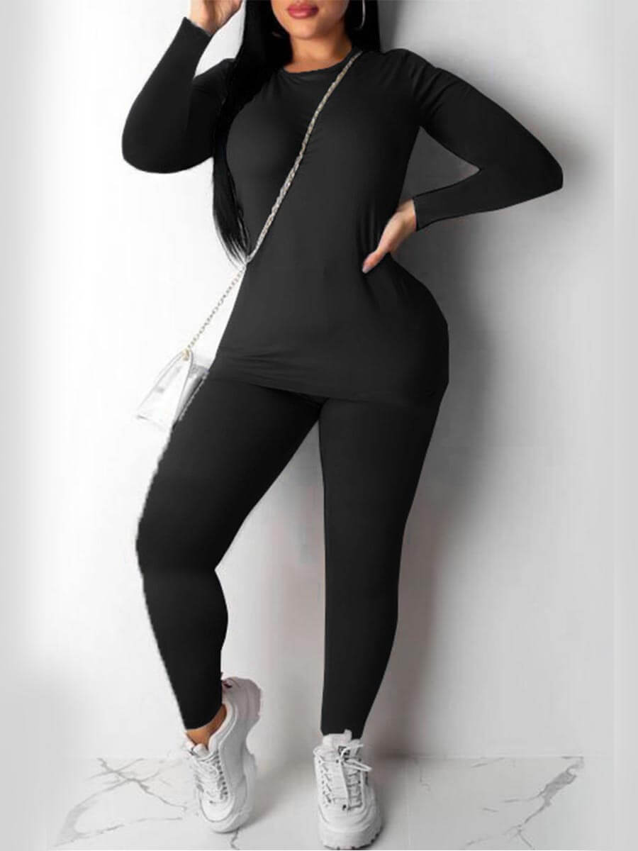 

Lovely Home Style O Neck Black Sleepwear(Two-piece