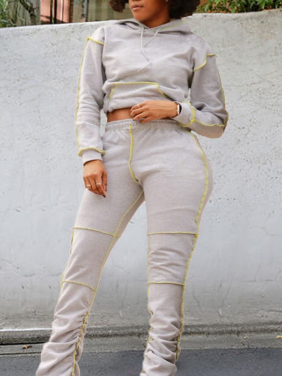

Lovely Casual Hooded Collar Patchwork Grey Two Piece Pants Set