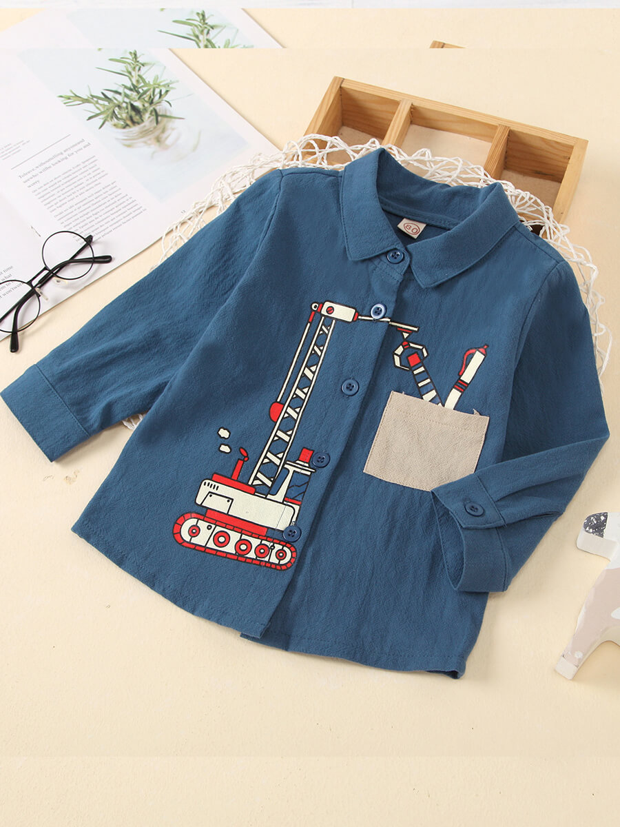 

Lovely Street Shirt Collar Print Navy Blue Boy Shirt