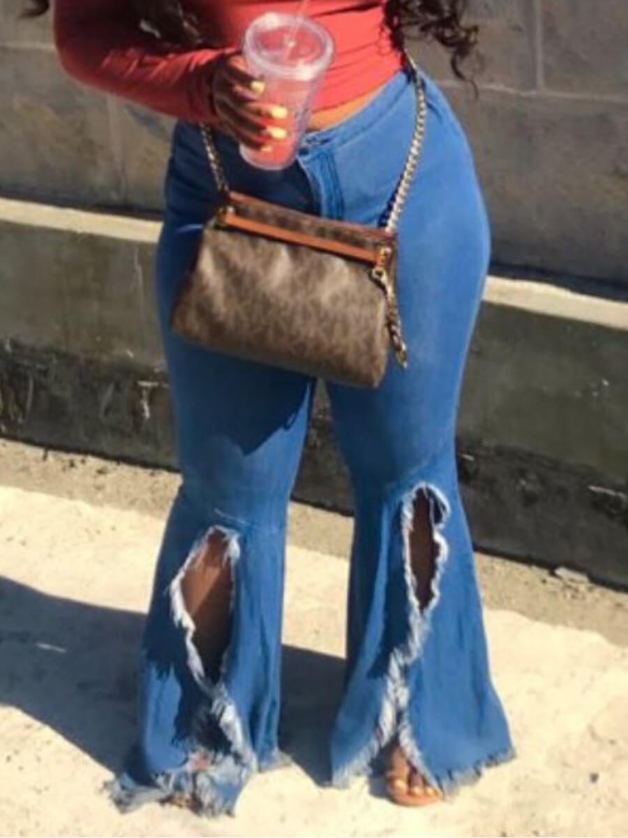 

Lovely Street Front Slit Flared Blue Pants