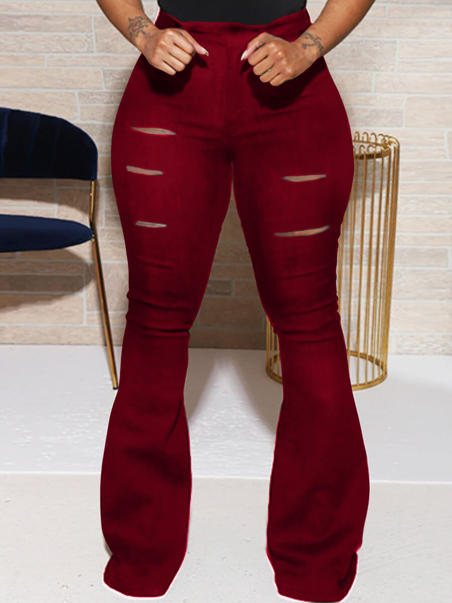 LW Plus Size High Waist Ripped Flared Pants