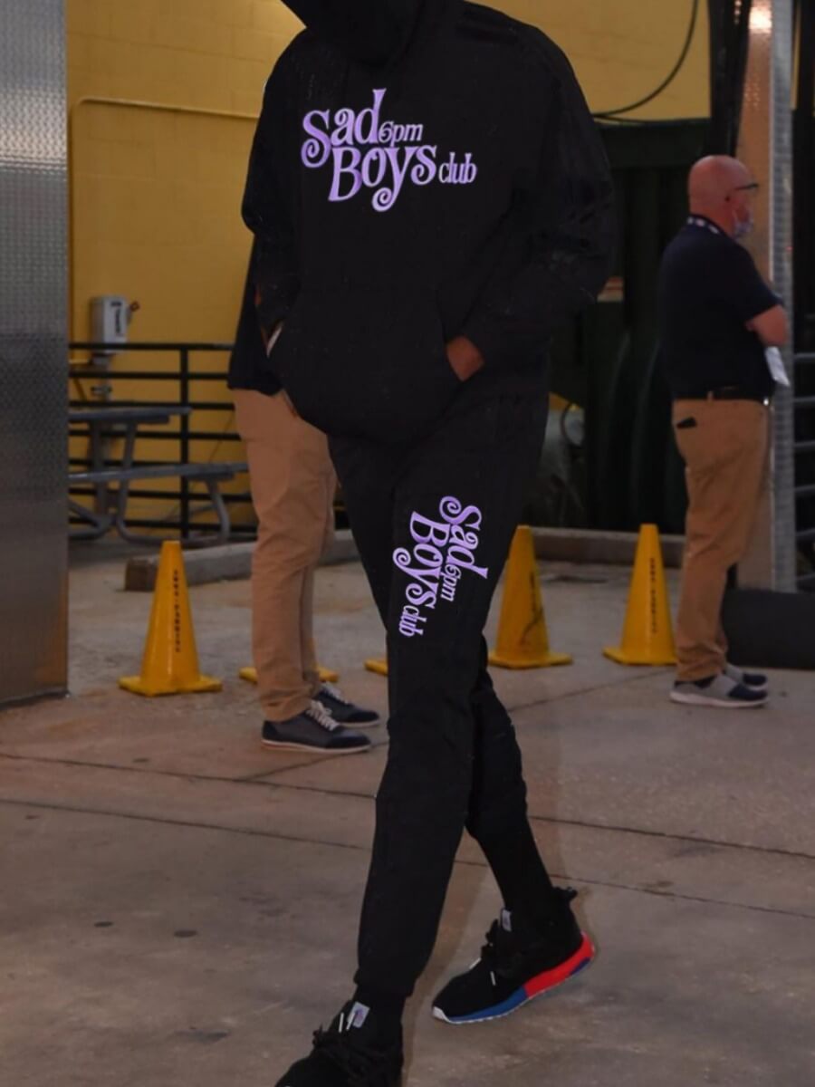 

Lovely Sportswear Hooded Collar Letter Print Black Men Two-piece Pants Set