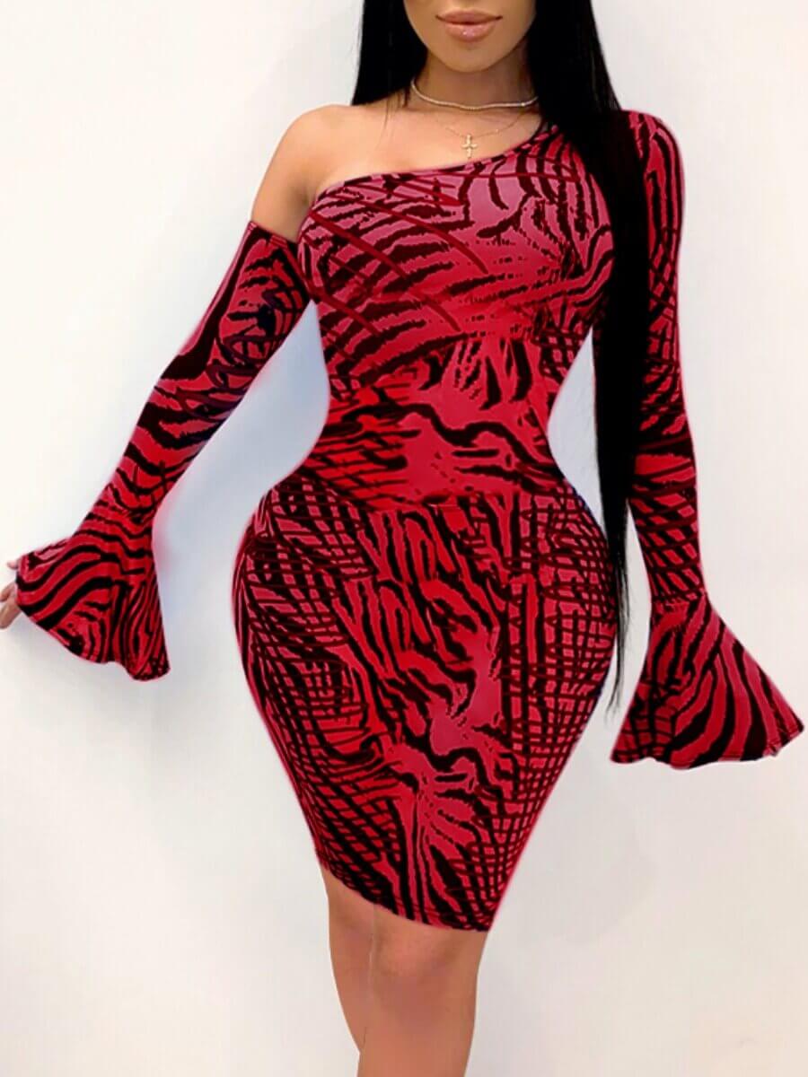 

Lovely Trendy Print Red Knee Length Dress