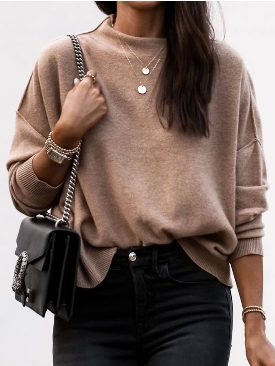 

Lovely Casual Dropped Shoulder Loose Brown Sweater